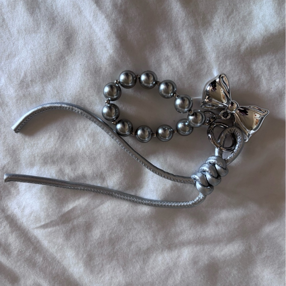 Silver Bow & Bead Keychain Charm for the Phone